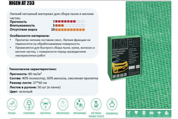 АТ233 Протирочный материал в пачках HIGEN для обезжиривания поверхностей