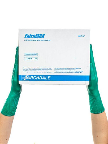 Archdale перчатки хирургические ExtraMAX B273, зеленые, латексные, стерильные, анатомические, 40 пар, РУ