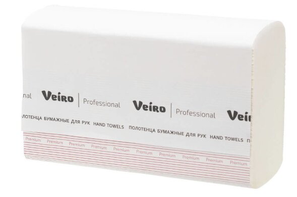 KZ312 Бумажные растворимые полотенца в пачках Veiro Professional Premium, 21 пач. х 200 л, 22.5 × 21.3 см, двухслойные, белые , 40 г/м²
