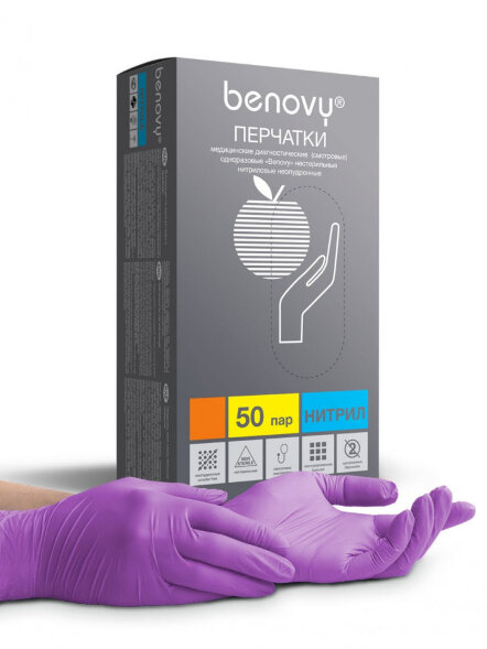 Перчатки медицинские нитриловые Benovy Nitrile MultiColor сиреневые
