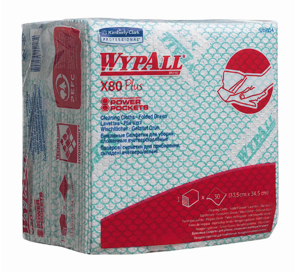 19154 Протирочный материал в пачках WypAll X80 Plus зелёный (8 пачек по 30 листов)