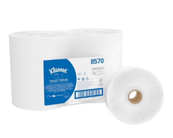8570 Туалетная бумага Kleenex Jumbo Roll, 6 рул. x 190 м, 38 × 9 см, двухслойная, белая, 34 г/м²