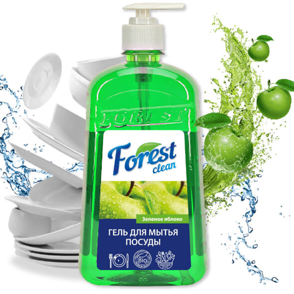 Средство для мытья посуды Forest Clean Зелёное яблоко (флакон 1 л)