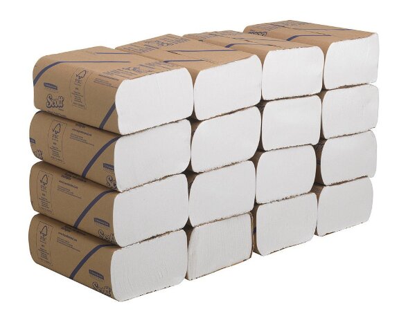 3749 Бумажные полотенца Scott Multi-Fold, 16 пач. х 250 л, 24 × 20 см, однослойные, белые, 26 г/м²