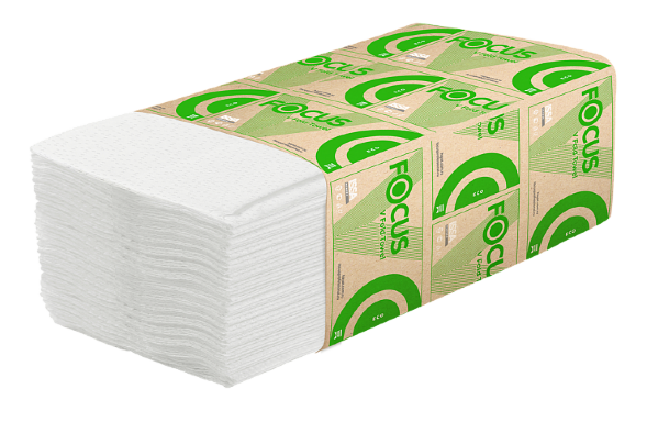 5049975 Бумажные полотенца FOCUS Eco V-сложения, 15 пач. х 200 л, 23 × 20.5 см, однослойные, белые