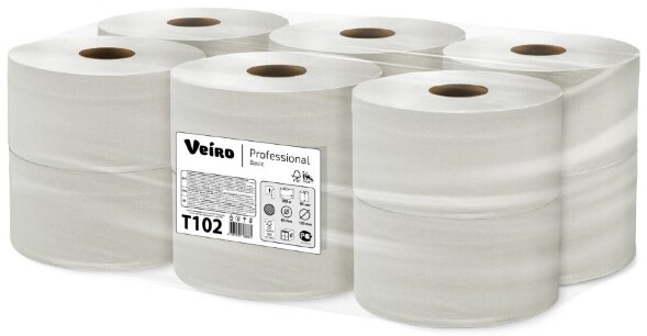 T102 Туалетная бумага в больших рулонах Veiro Professional Basic, 12 рул. х 200 м, однослойная, цвет натуральный, 25 г/м²