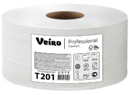 T201 Туалетная бумага в больших рулонах Veiro Professional Comfort, 12 рул. х 200 м, однослойная, белая, 22 г/м²