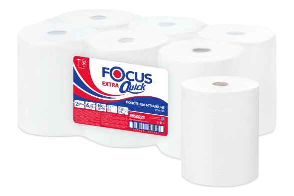 5050023 Бумажные полотенца FOCUS Extra Quick, 6 рул. x 150 м, двухслойные, белые