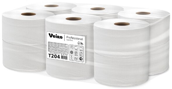 T204 Туалетная бумага в больших рулонах Veiro Professional Comfort, 12 рул. х 170 м, двухслойная, белая, 34 г/м²