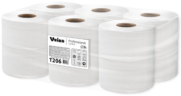 T206 Туалетная бумага в больших рулонах Veiro Professional Comfort, 12 рул. х 125 м, двухслойная, белая, 34 г/м²