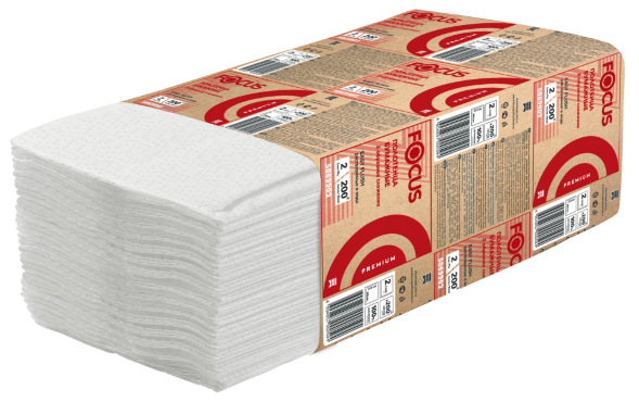 5069902 Бумажные полотенца FOCUS Extra Z-Сложения РАСТВОРИМЫЕ, 20 пач. х 200 л, 24 × 21.5 см, двухслойные, белые (5048677)