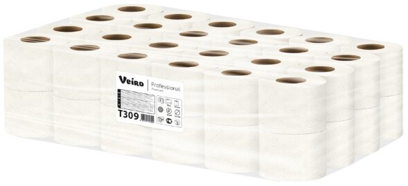 T309 Туалетная бумага в стандартных рулонах Veiro Professional Premium, 48 рул. х 20 м, трёхслойная, белая,  49.5 г/м²