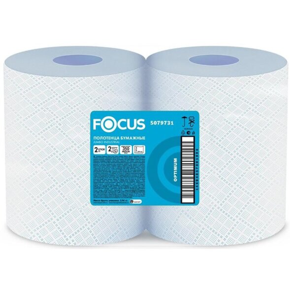 5079731 Бумажные полотенца FOCUS INDUSTRIAL, 2 рул. x 350 м, 24 х 35 см, двухслойные, голубые