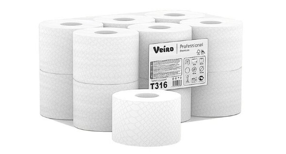 T316 Туалетная бумага Veiro Professional Premium в стандартных рулонах, 40 рул. х 50 м, двухслойная, белая, 33 г/м²