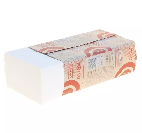5080197 Бумажные полотенца FOCUS PREMIUM Z-сложение, 12 пач. х 125 л, 24 × 21.5 см, трехслойные, белые