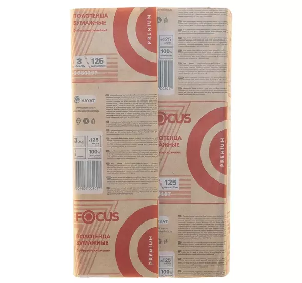 5080197 Бумажные полотенца FOCUS PREMIUM Z-сложение, 12 пач. х 125 л, 24 × 21.5 см, трехслойные, белые