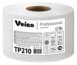 TP210 Туалетная бумага в больших рулонах с центральной вытяжкой Veiro Professional Comfort, 6 рул. х 125 м, двухслойная, белая, 34 г/м²
