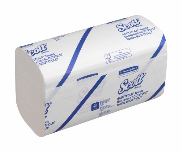 6633 Бумажные полотенца Scott Scottfold M, 25 пач. x 175 л, 31.5 × 20 см, однослойные, белые, 30,3 г/м²