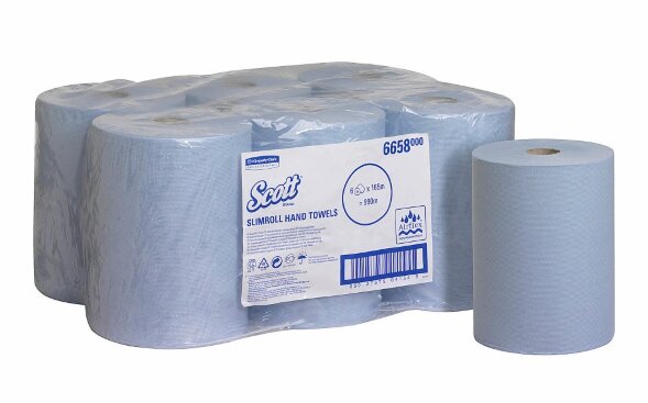 6658 Бумажные полотенца Scott Slimroll, 6 рул. x 165 м, однослойные, голубые, 30 г/м²