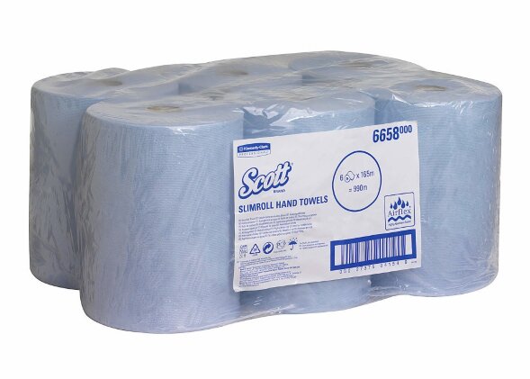 6658 Бумажные полотенца Scott Slimroll, 6 рул. x 165 м, однослойные, голубые, 30 г/м²