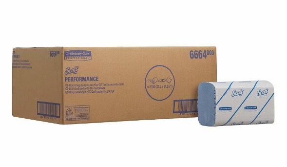 6664 Бумажные полотенца Scott Perfomance, 15 пач. по 212 л, 31.5 × 21.5 см, однослойные, голубые, 35 г/м²