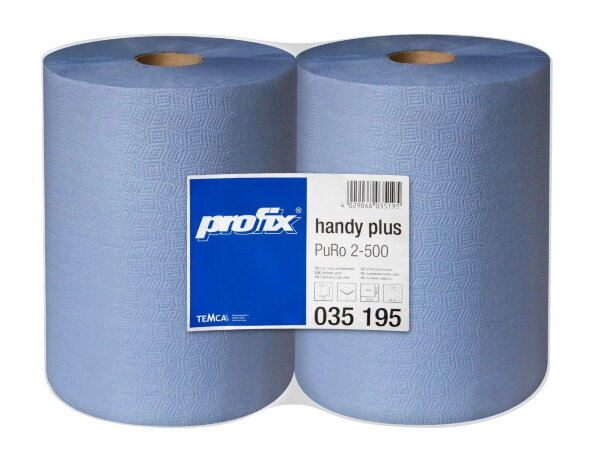 035195 Бумажные полотенца PROFIX HANDY PLUS, 38 х 36 см, двухслойные, голубые, 2 рулона х 500 листов 