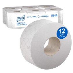 8614 Туалетная бумага Scott Essential, 12 рул. х 200 м, 40 × 9 см, двухслойная, белая, 30 г/м²