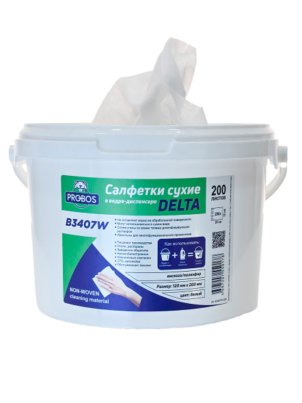 B3407W1220 Салфетки в ведре-диспенсере PROBOS DELTA 3407W 12х20 см в рулоне 200 листов