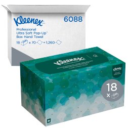 6088 Бумажные полотенца Kleenex Ultra Soft Pop-Up, 18 пач. х 70 л, 25.4 × 22.6 см, белые, 62 г/м²