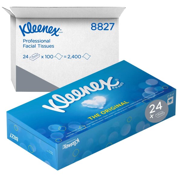 8827 Салфетки косметические для лица Kleenex, 24 кор. х 100 л, 20 × 20.6 см, 2-х слойные, белые