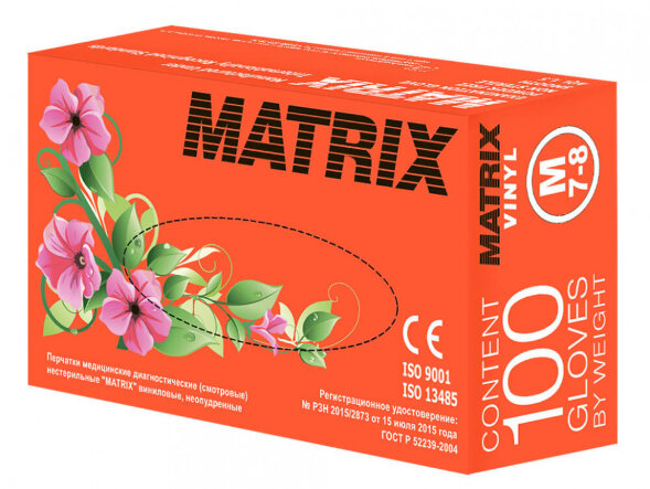 MATRIX перчатки виниловые Matrix Vinyl, медицинские, нестерильные, 50 пар, РУ