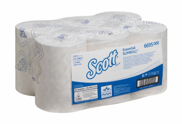 6695 Бумажные полотенца Scott Essential Slimroll, 6 рул. x 190 м, однослойные, белые, 25 г/м²