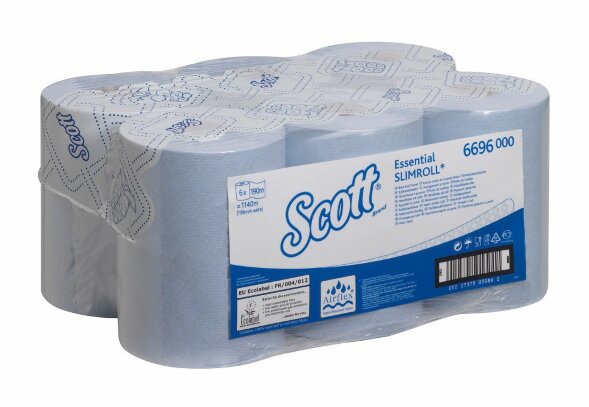 6696 Бумажные полотенца Scott Essential Slimroll, 6 рул. x 190 м, однослойные, голубые, 25 г/м²