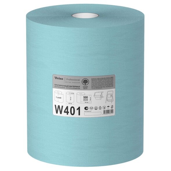 W401 Протирочный материал в рулонах Veiro Premium бирюзовый, 38 × 30 (1 рул х 500 л)