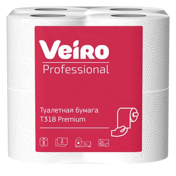 T318 Туалетная бумага Veiro Professional Premium в стандартных рулонах, 48 рул. х 15 м, двухслойная, белая, 33 г/м²