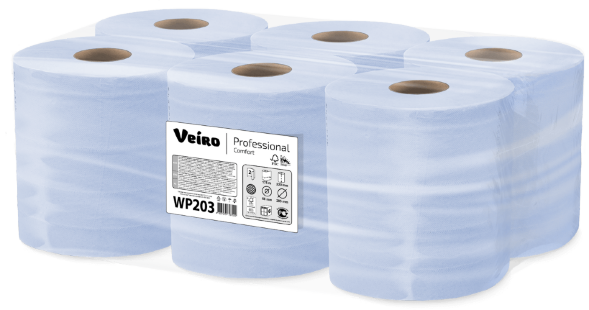 WP203 Протирочный материал в рулонах с центральной вытяжкой Veiro Professional Comfort двухслойный синий (6 рулонов по 175 метров)